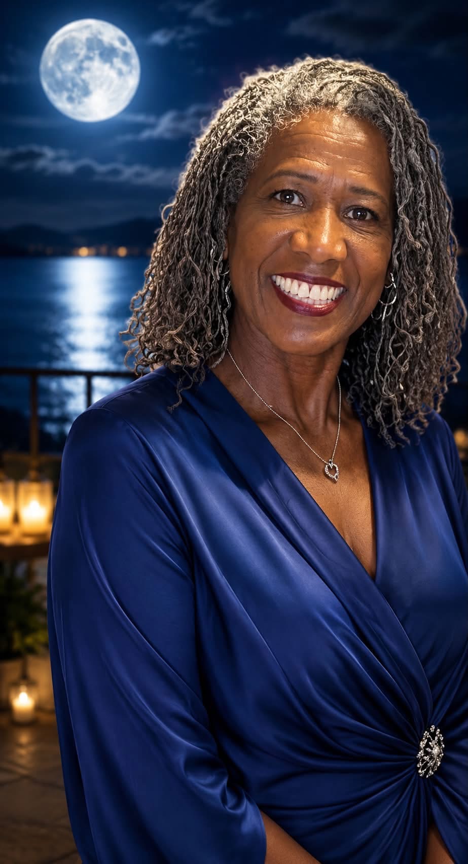 Ms. NeNe, founder and certified loc specialist, with shoulder-length silver Sister Locs